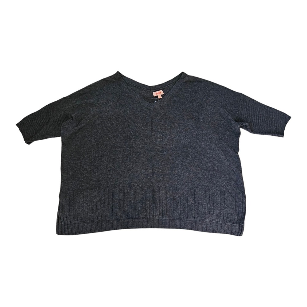 Evri Women's Oversized Pullover Black Sweater V-Neck Side Slits 3X